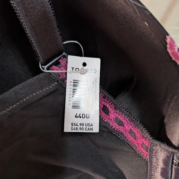 NWT Torrid Black & Pink Floral Bra Size 44DD - Picture 6 of 7